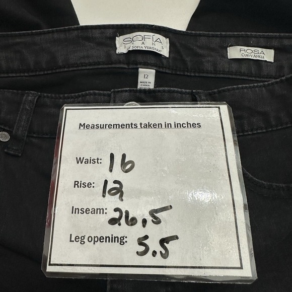 Sofia Vergara Rosa High Rise Curvy Ankle Distressed Button Jeans Black Womens 12 - Picture 11 of 11